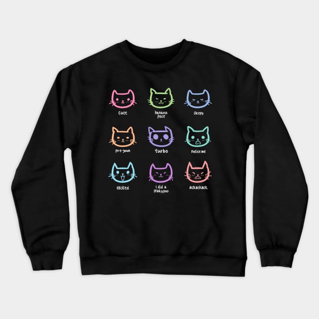 Silly Cat Faces Crewneck Sweatshirt by ConnieCookiee